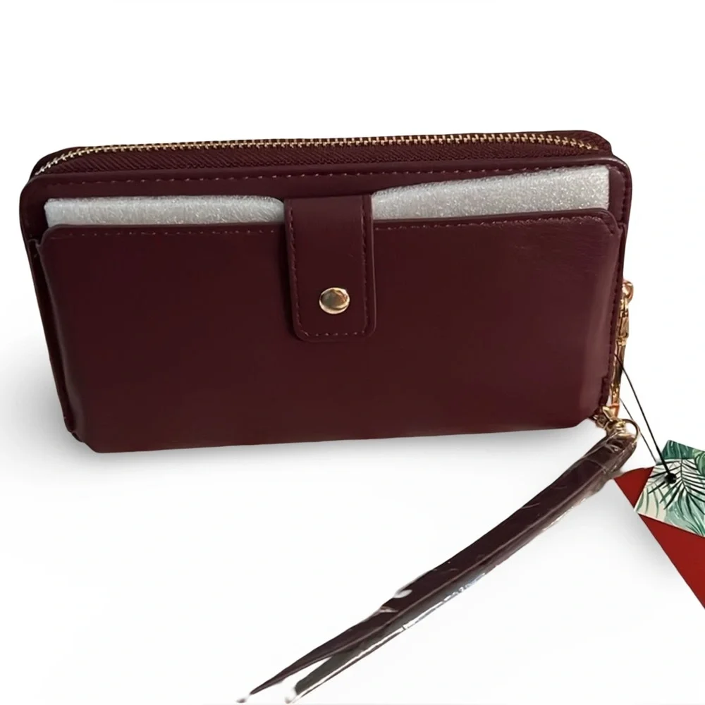 Badgley Mischka Plum Quilted Long Wallet/Phone Pocket & Wristlet